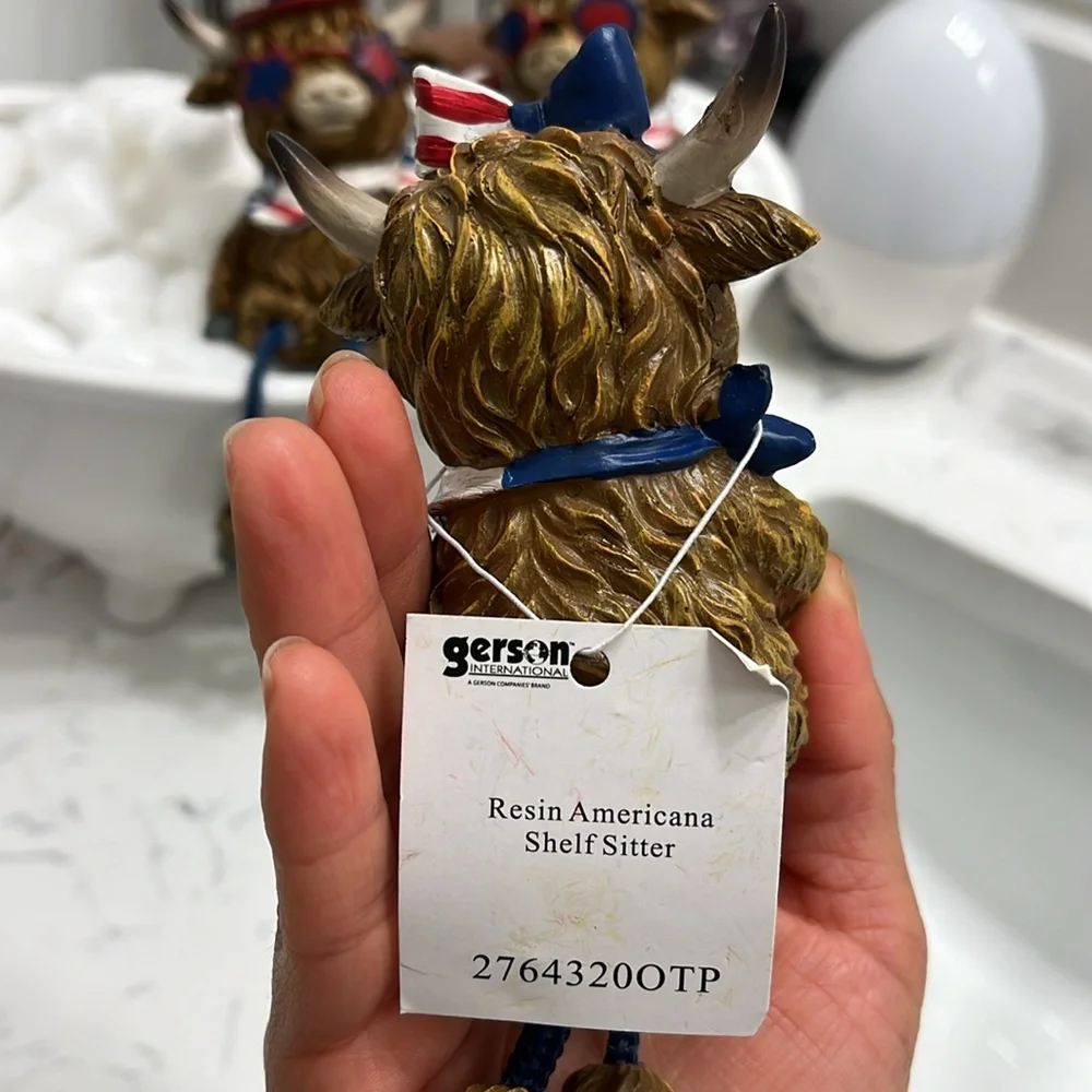Patriotic Highland Cow Figurines
